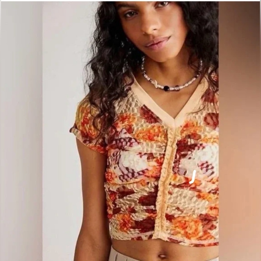 NWOT Free People Salona Floral Lace/Ruched Sheer Crop Top Size XS